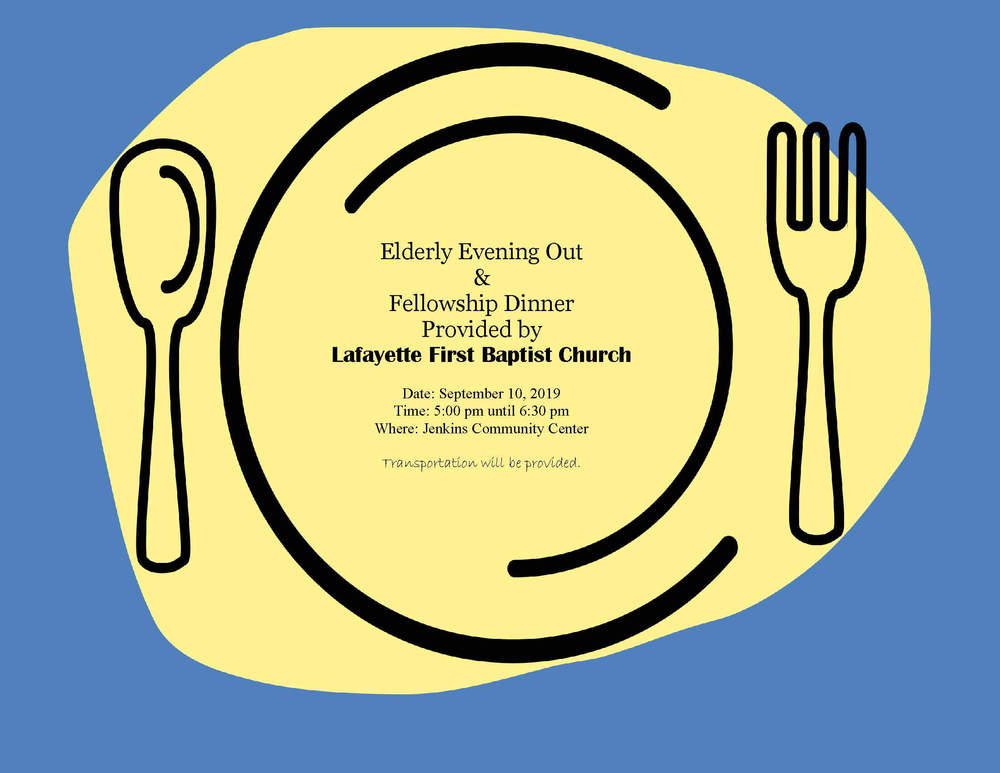 Elderly Evening Out Lafayette First Baptist flyer 09.10.19