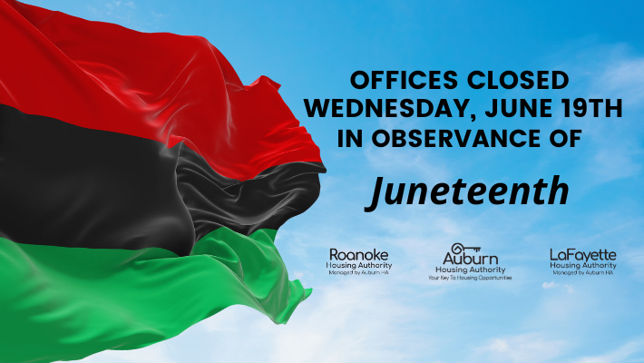 Juneteenth closure banner with flag