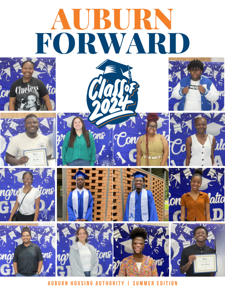 Auburn Forward Summer newsletter cover with high school graduates